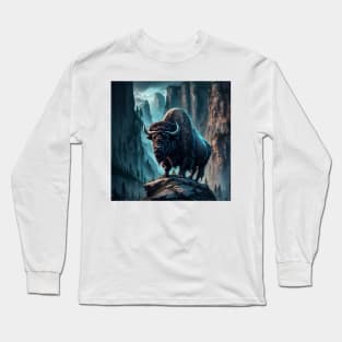 Canyon Guardian: Mystical Bison Digital Art Long Sleeve T-Shirt